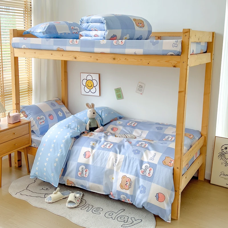 （床笠五件套拎包入住）学生宿舍上下铺纯棉全棉床笠三件套