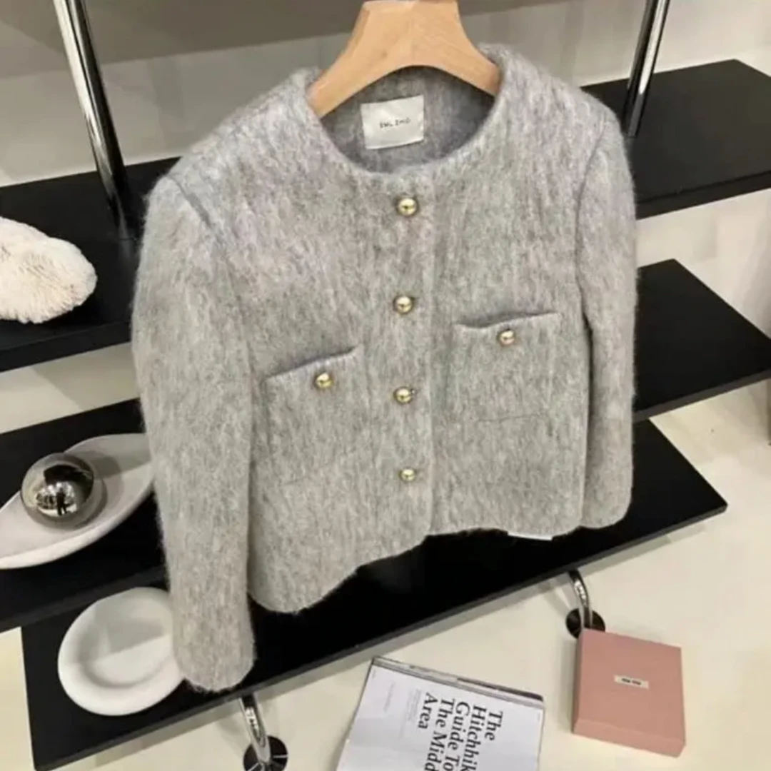 3527小香风粗花呢外套女秋季新款丝绒领盐系轻熟风小众上衣