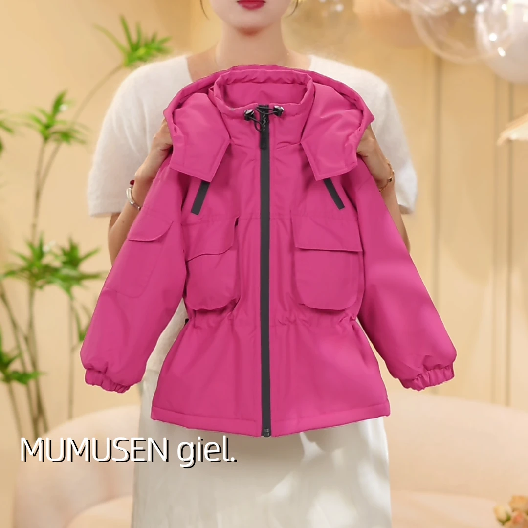 MUMUSEN/沐沐森女童2024秋季新款时尚加绒加厚冲锋衣外套4177