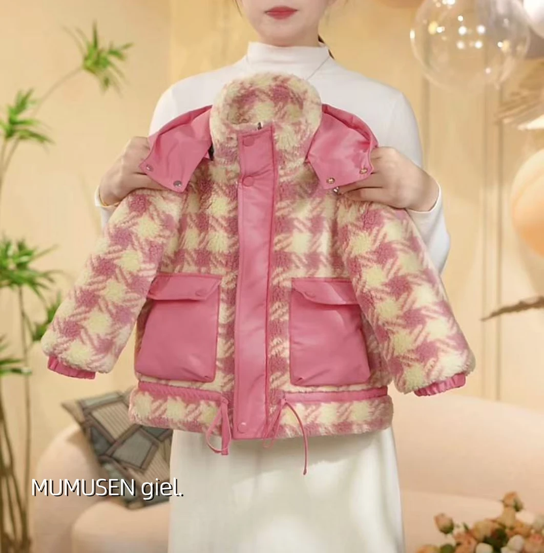 【Ker】女童2024冬季新款韩版加绒加厚格子外套-Ker-W3345