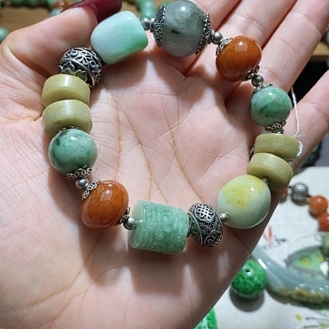 【闪购商品】翡翠手串银S925镶嵌翡翠手串