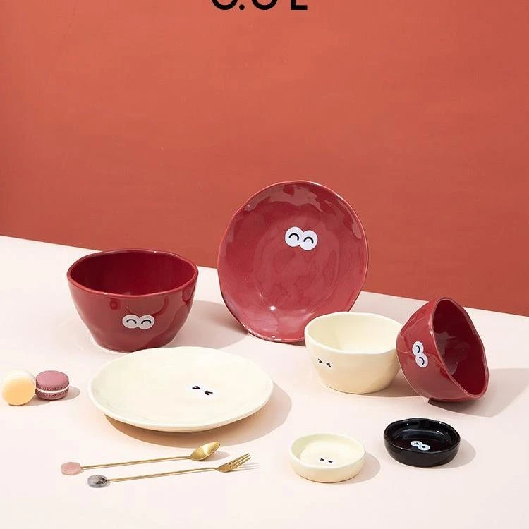 OCE韩式ins风卖萌饭碗家用新款陶瓷碗盘蘸料碗组合高颜值餐具送礼