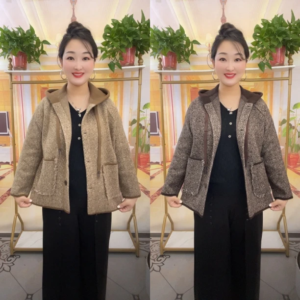 休闲连帽带兜外套