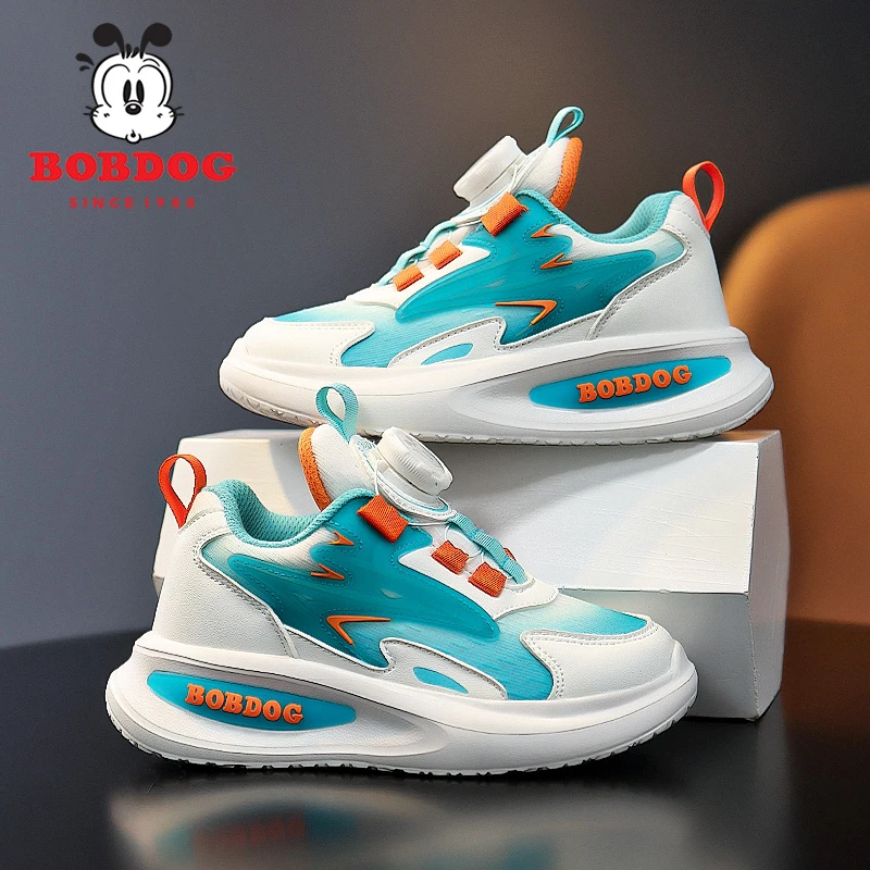 巴布豆童鞋男童运动鞋旋转纽扣秋季网面透气跑步鞋男孩中大童潮鞋