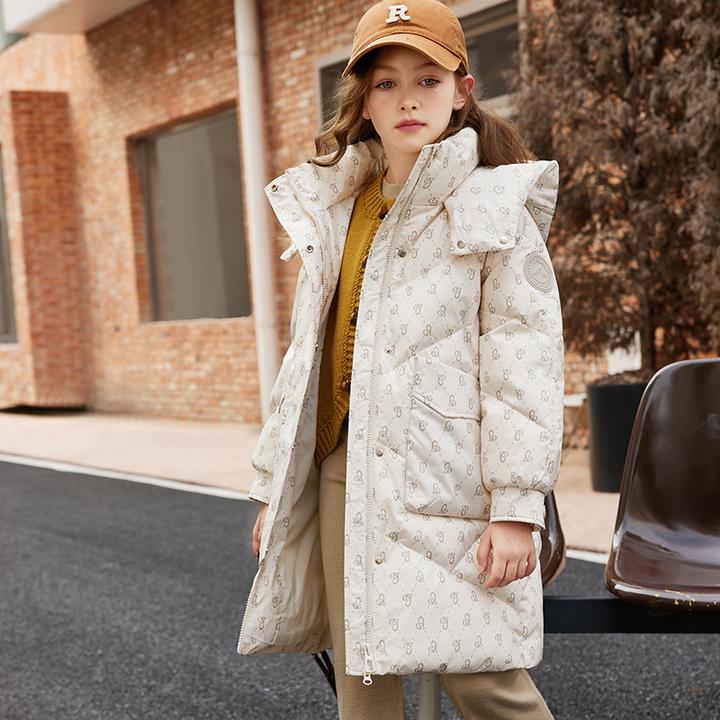 儿童羽绒服2024新款女童中长款加厚白鸭绒冬季韩版洋气外套潮