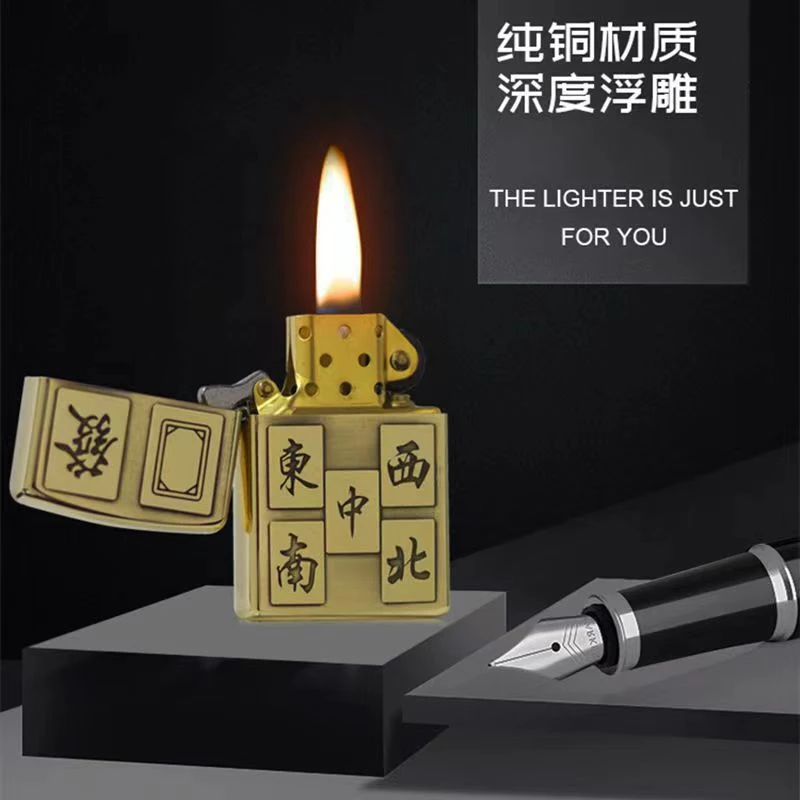 ZORRO佐罗纯铜煤油防风打火机创意个性定制麻将逢赌必赢油气火机