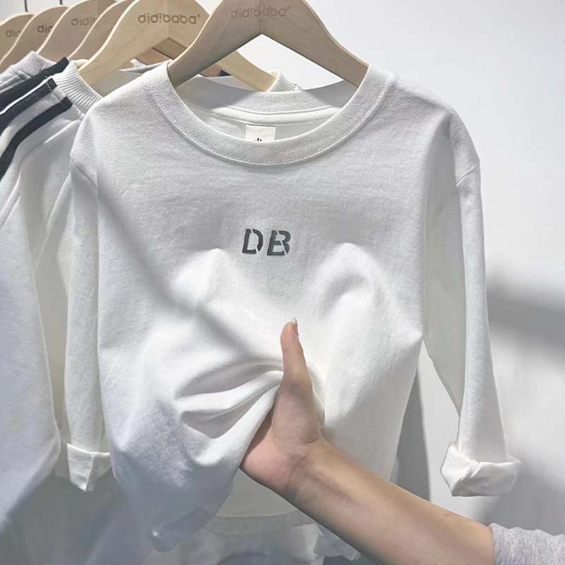 男女童纯棉百搭时尚打底衫宽松圆领中大童纯色长袖【巴】DA33303