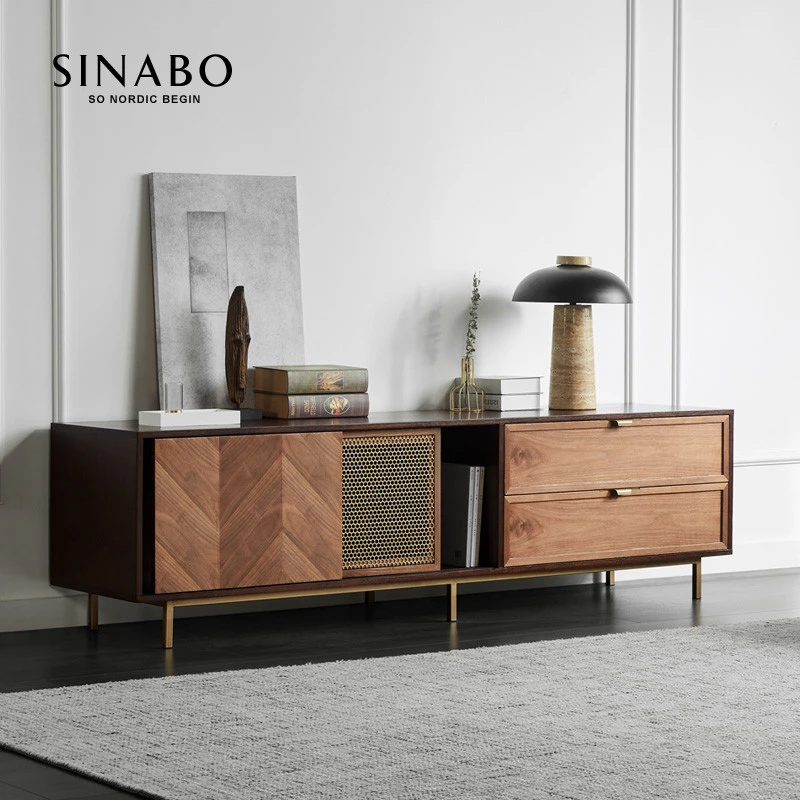 思纳博卡洛琳电视柜轻奢茶几电视柜组合北欧简约实木家用玄关客厅