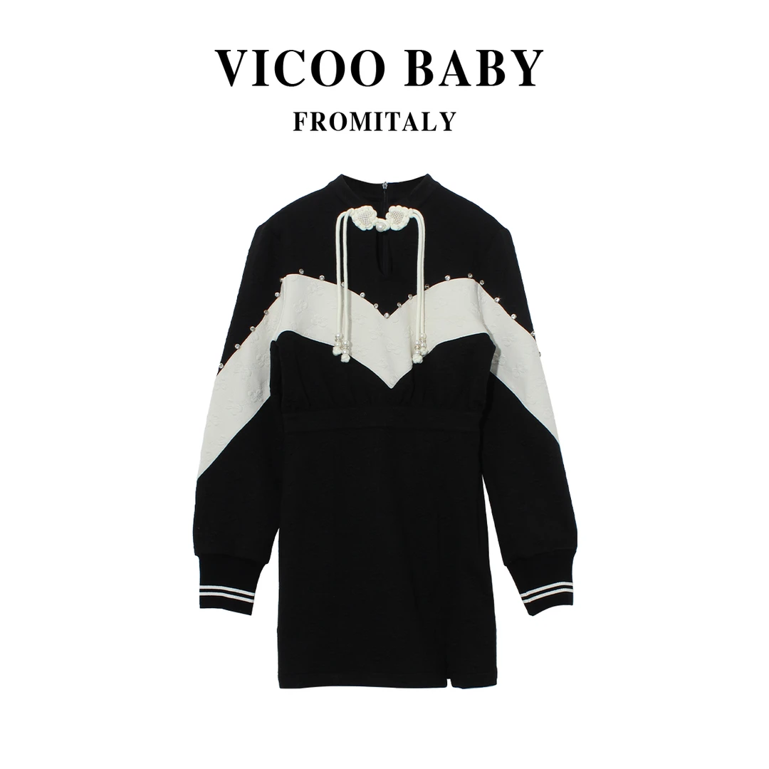 【vicoobaby】连衣裙长袖针织时尚休闲连帽拼接撞色(Y23001)