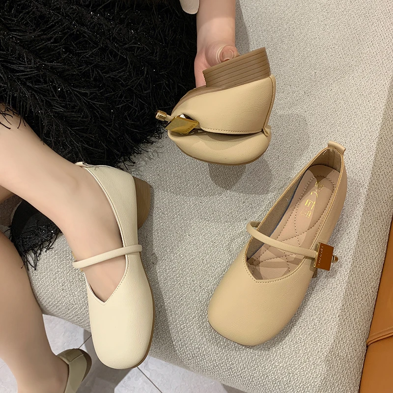 女鞋单鞋百搭复古法式平底方头温柔