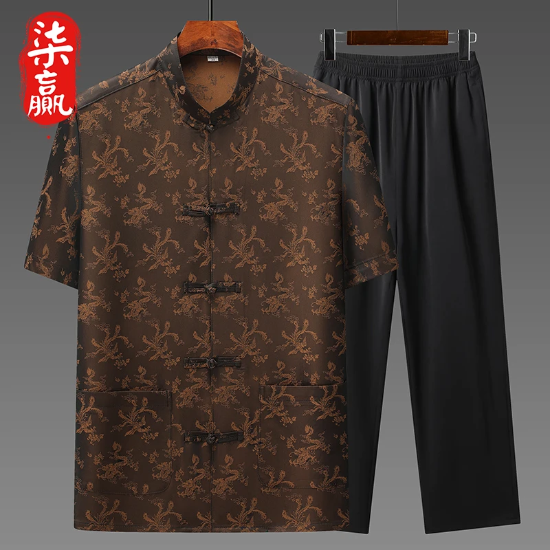 唐装中国风夏季衣服中老年短袖薄款爸爸装套装汉服爷爷老人宽松