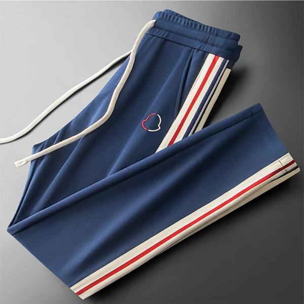 轻奢秋季休闲裤男款高级感撞色织带修身直筒长裤男休闲裤男款