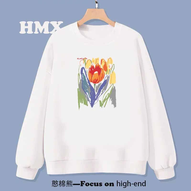 （355）重磅新款高品时尚百搭长袖休闲圆领国潮秋冬卫衣——香花