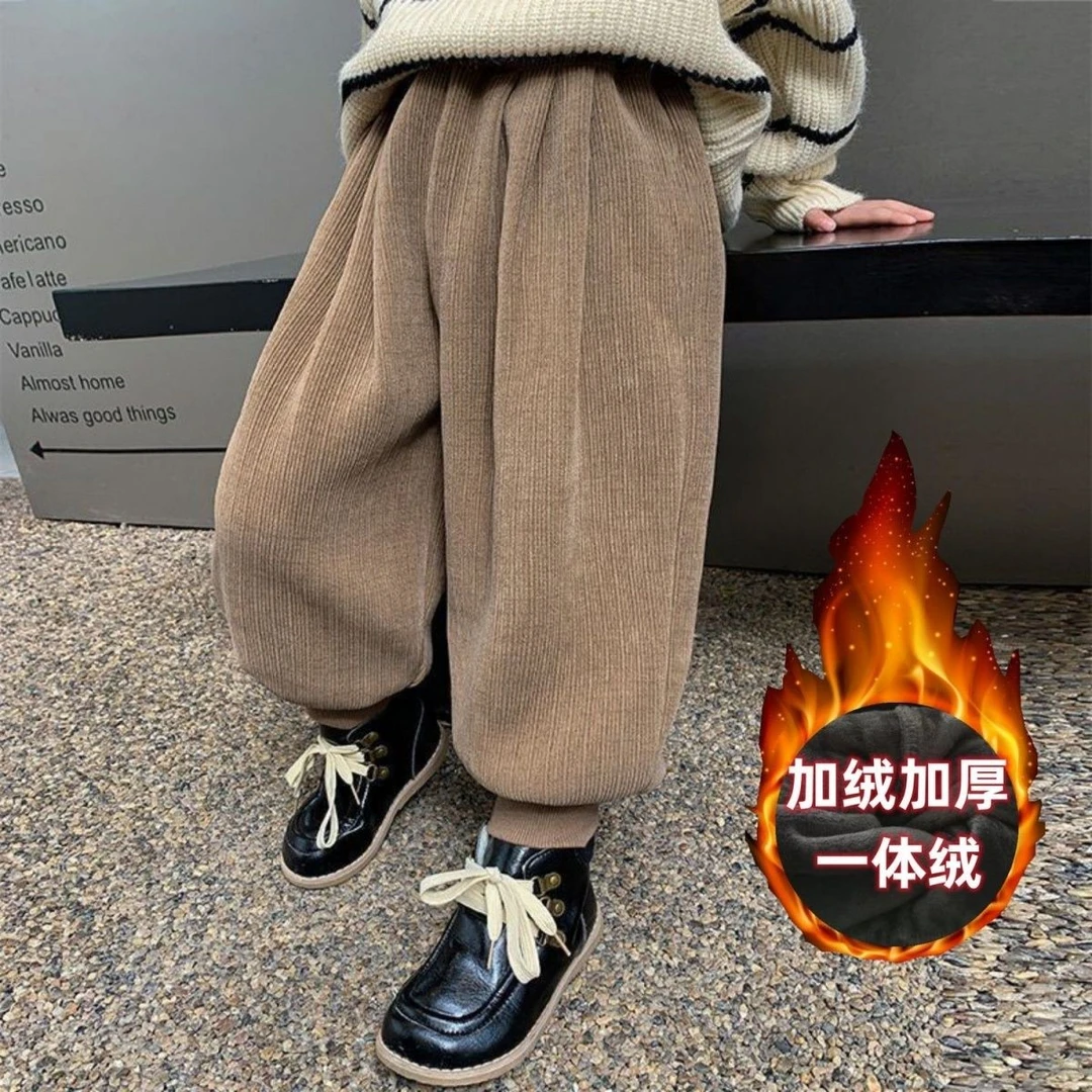 巴拉拉男童裤子灯芯绒加绒加厚休闲秋冬款休闲裤哈伦裤厚款韩版灯