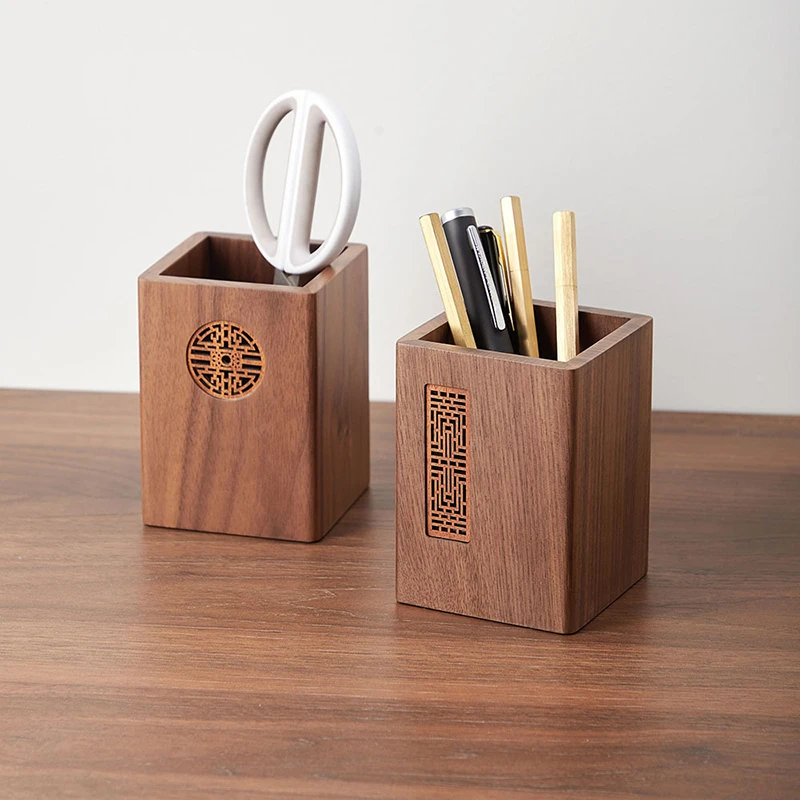 梵瀚实木笔筒收纳盒办公室桌面文具收纳定制毕业纪念礼物笔桶摆件