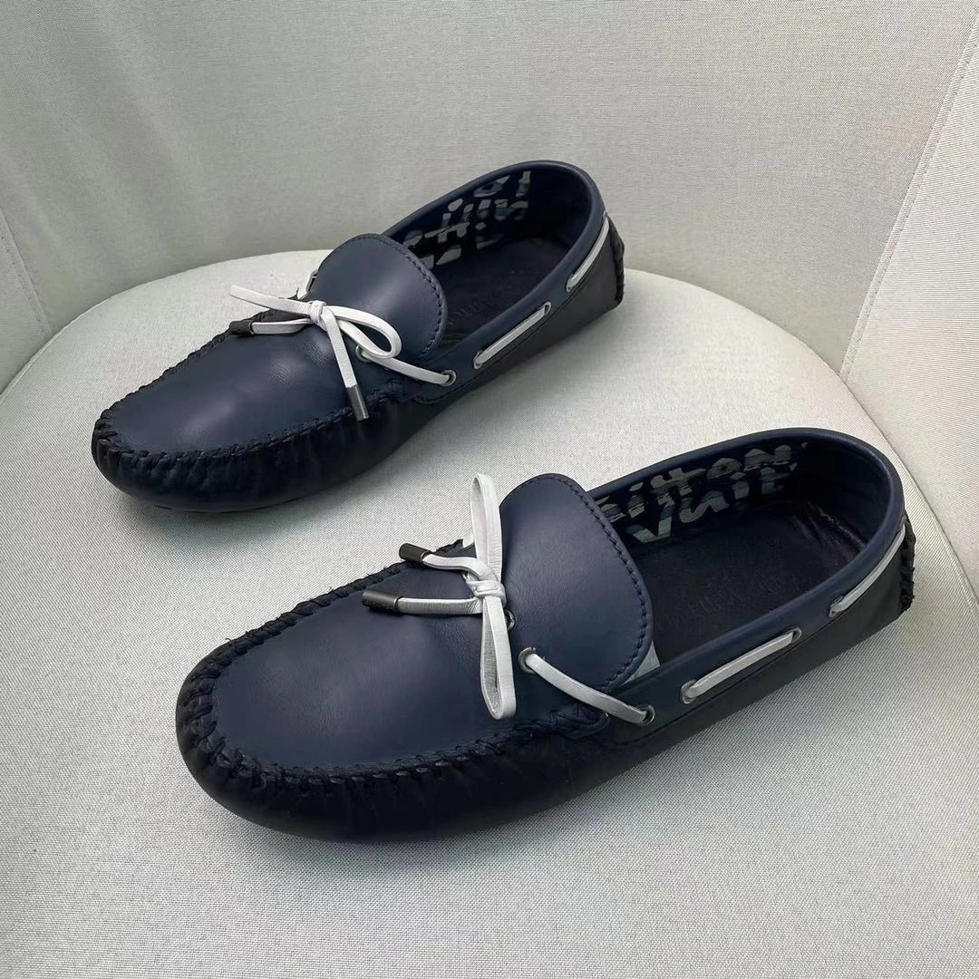 95新 LouisVuitton/路易威登 蓝色透气灰色低帮豆豆鞋/42.5欧/