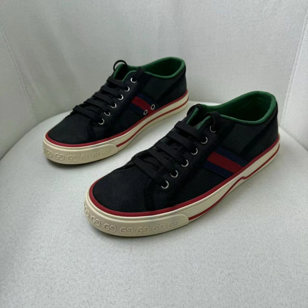 95新 GUCCI/古驰 黑色时尚百搭夏季透气1977系列低帮板鞋/42.5码