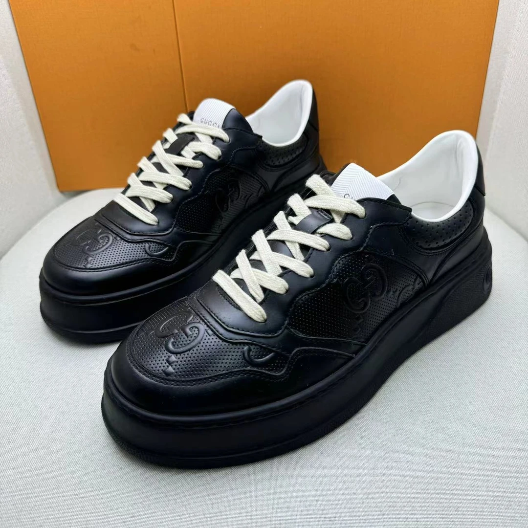 GUCCI/古驰黑色双G浮雕时尚百搭厚底松糕鞋/40欧/全新未使用