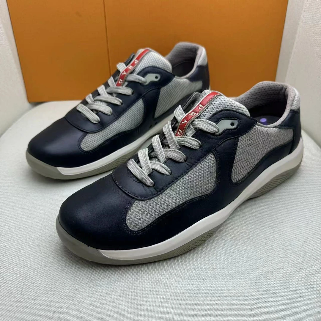 95新 Prada/普拉达 蓝灰拼色编织网面透气休闲百搭运动鞋42码