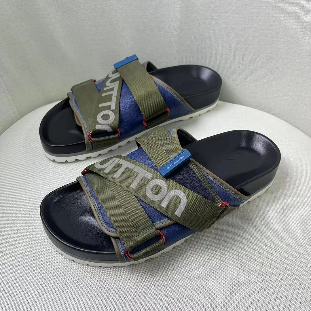 LouisVuitton/路易威登男款时尚绿色夏季魔术贴凉鞋/39欧/97新