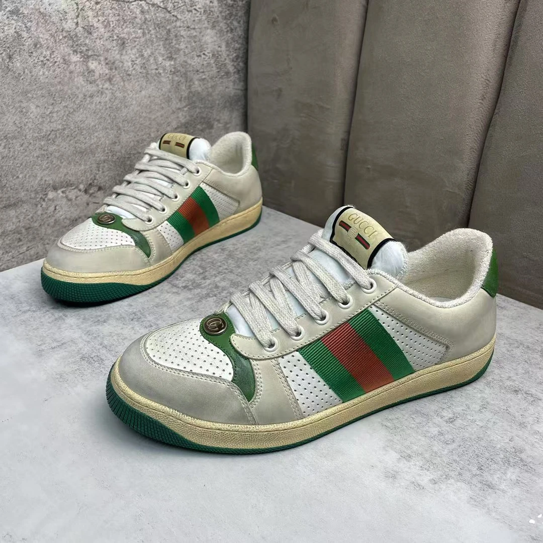 GUCCI/古驰灰色织带复古拼色做旧百搭脏脏鞋/40欧/98新