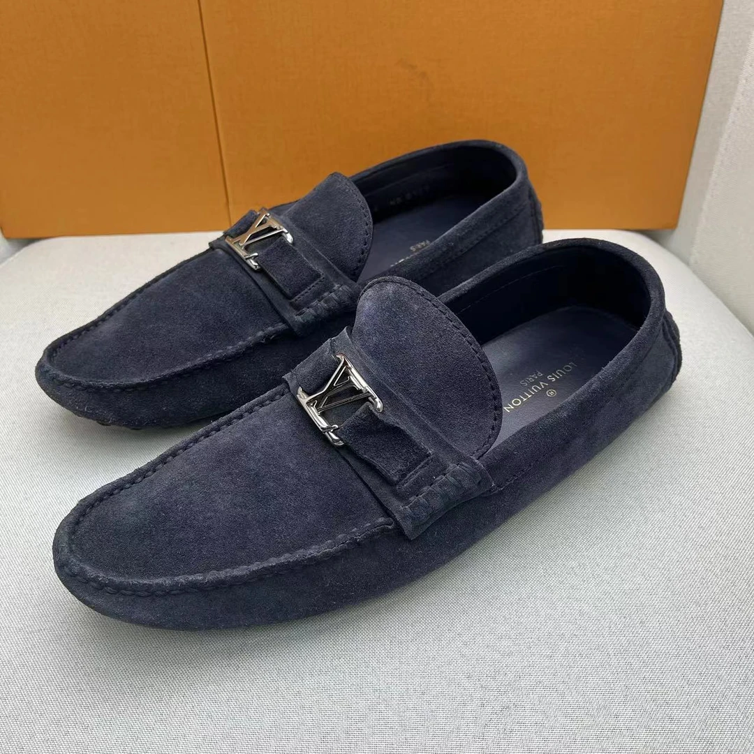 95新 LouisVuitton/路易威登 蓝色麂皮银扣时尚百搭豆豆鞋/40欧