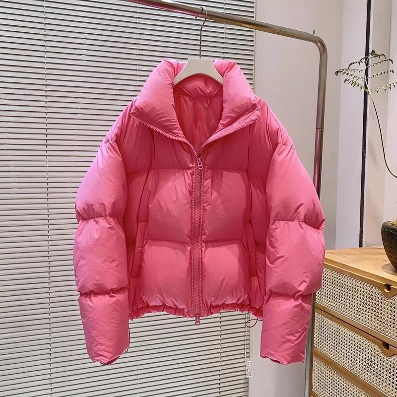 羽绒服多巴胺韩版亮色短款服女2023年新款加厚小个子宽松面包服冬