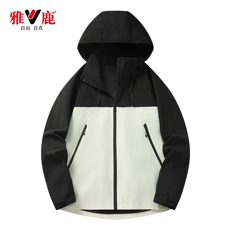 雅鹿•自由自在男女款户外冲锋夹克春秋季宽松工装防风防水外套
