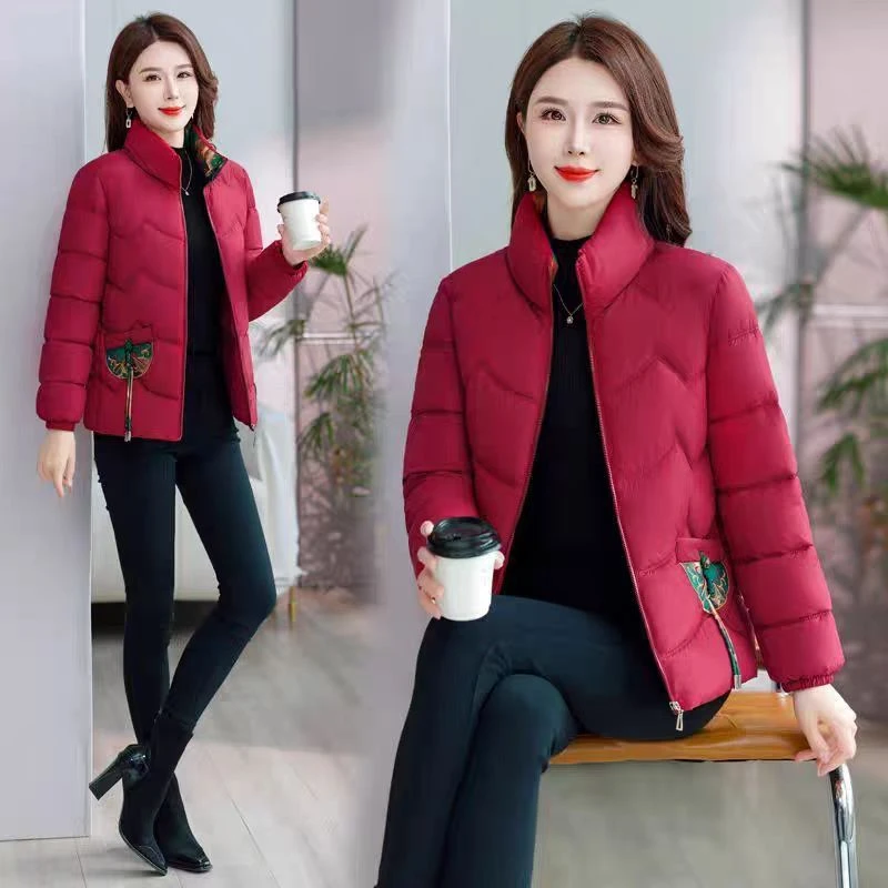 【卅5色】荷包款秋冬新款时尚百搭拉链国风刺绣立领棉服棉衣外套