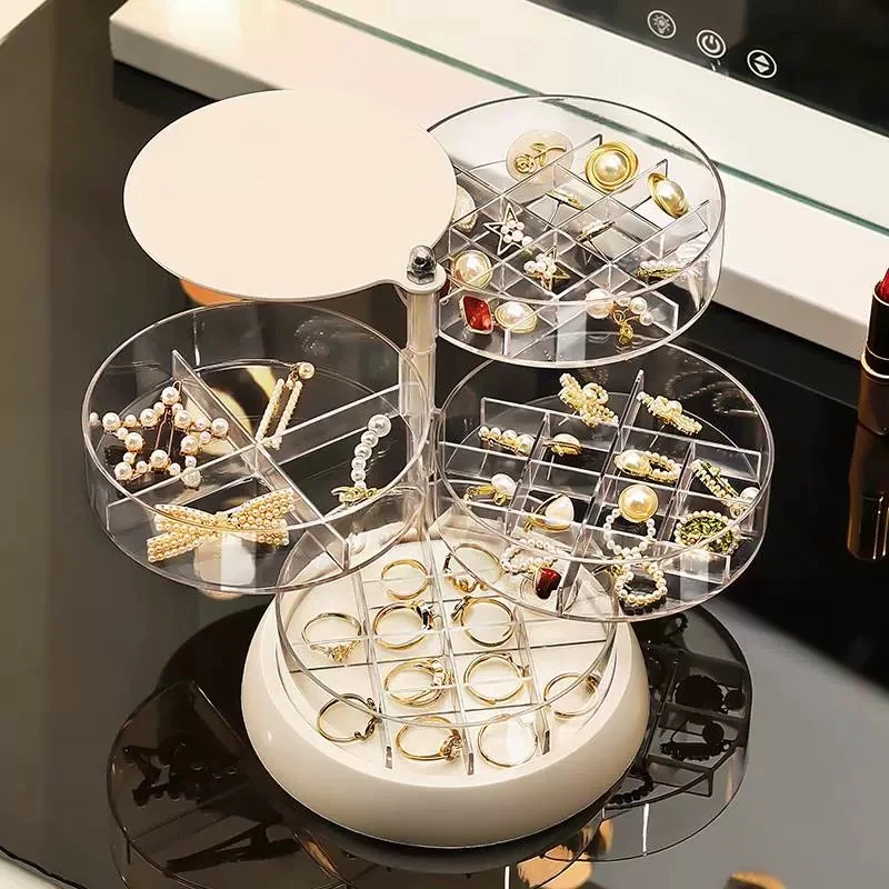 简约透明旋转首饰收纳盒多层多格2025新款家用戒指耳钉耳环饰品盒