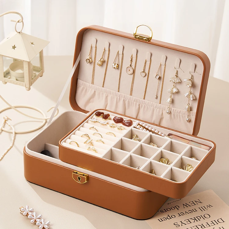 欧式大容量收纳盒耳钉环手镯项链饰品盒多功能高档带锁首饰盒新款
