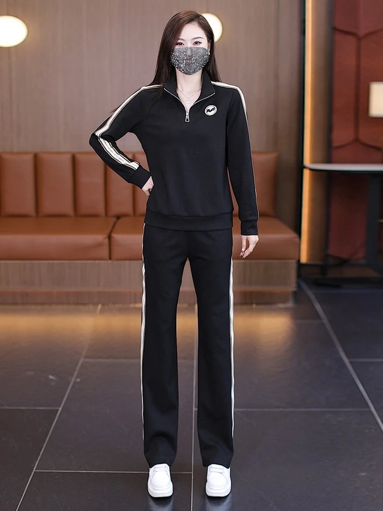 2024休闲运动服套装女宽松显瘦时尚洋气质减龄卫衣阔腿裤两件套女