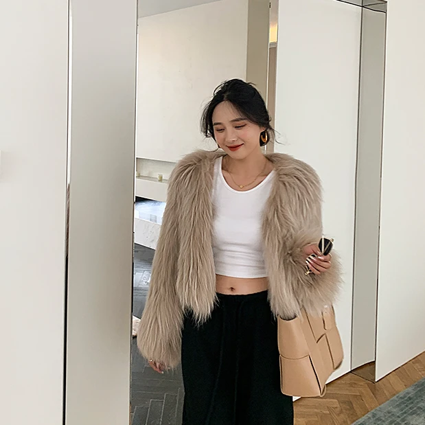 加密貉子毛双面编织外套女短款显瘦2025冬新款小个子年轻款2159