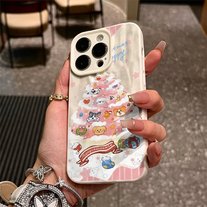 小狗圣诞树LY苹果15/14/13褶皱高级新款ins风软胶女11/xs/xr软壳