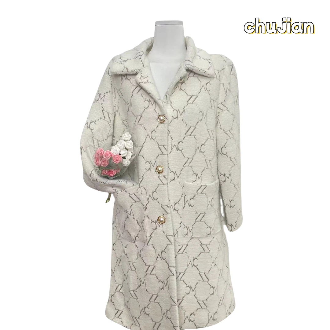 0147高定时尚潮流休闲女士气质轻奢秋冬印花中长款百搭外套