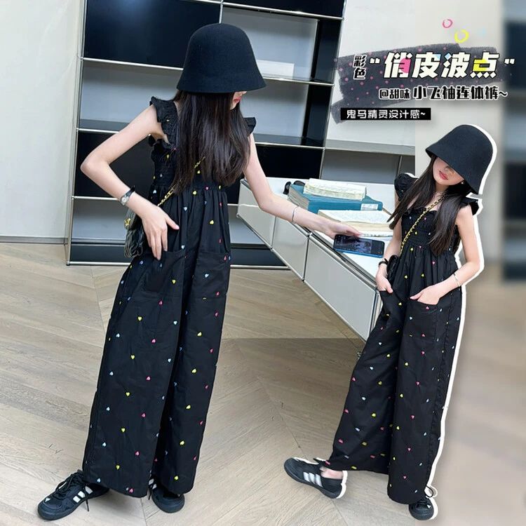 女童法式甜美小飞袖连体裤2024夏季新款儿童韩版背带裤潮