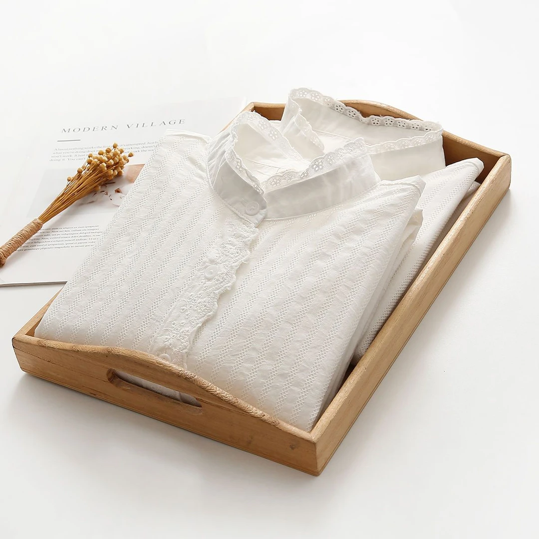 秋季新款花边门襟白衬衫白色蕾丝小清新气质打底衬衣立领纯棉上衣