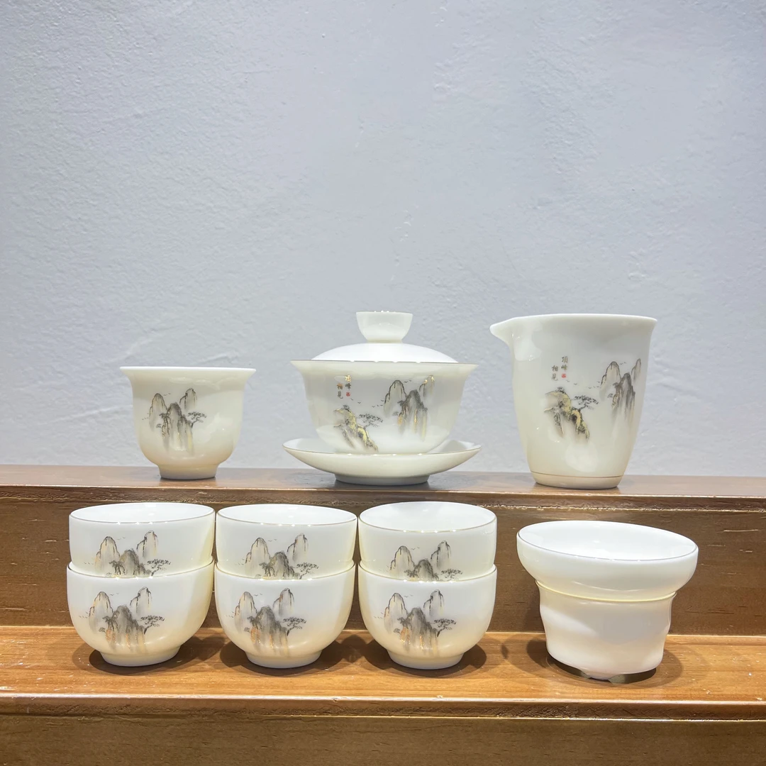 羊脂玉瓷顶峰相见11头白瓷功夫茶具套装高端全套直播家用泡茶