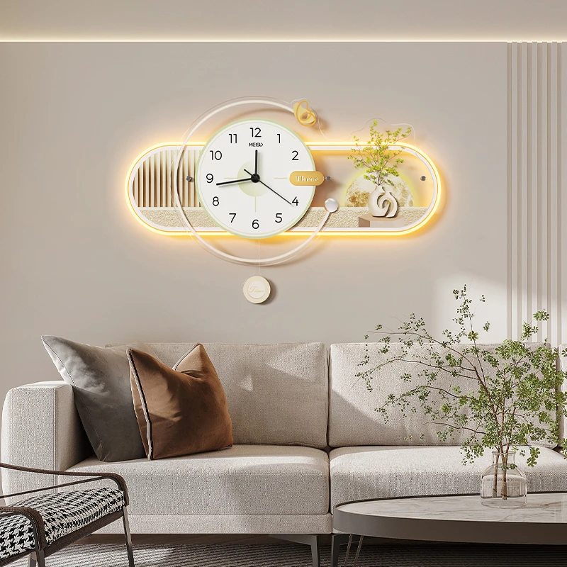美世达餐厅钟表挂钟2023新款轻奢客厅装饰画现代简约家用时钟挂墙
