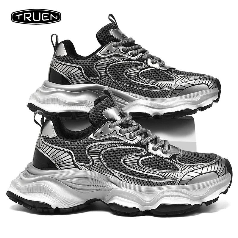 TRUEN/真恩银色老爹鞋男厚底机能风春秋季ins风2025今年流行鞋子
