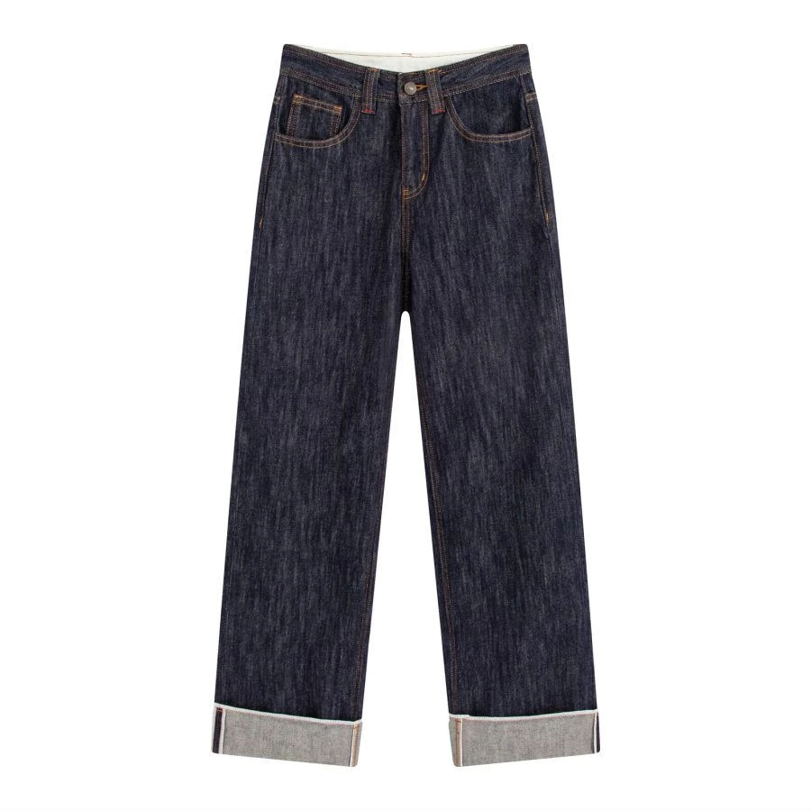 【嘉鹅专属】宽版阔腿牛仔裤普蓝色 FF006