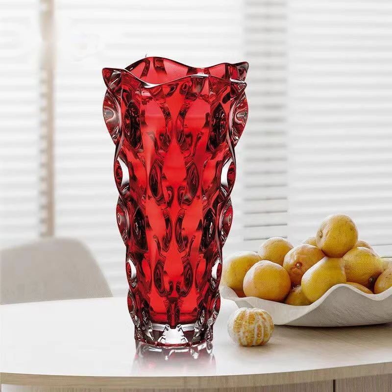 【红色波西米亚】摆件装饰品花瓶玻璃器皿拉丝手工艺品陈列