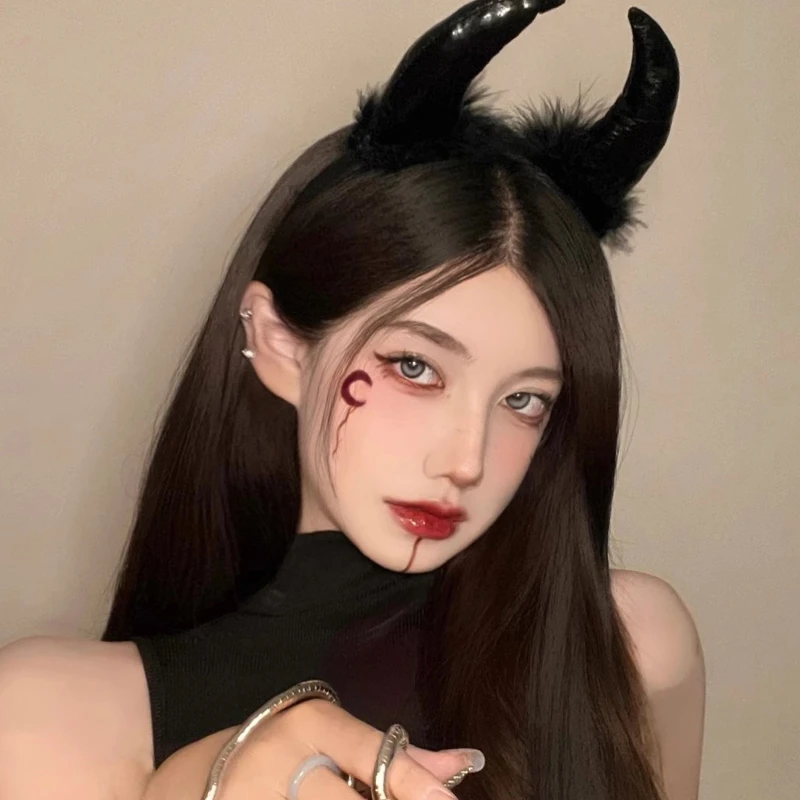 万圣节头饰搞怪恶魔角发箍女羽毛牛角装扮发卡cos拍照头箍发饰