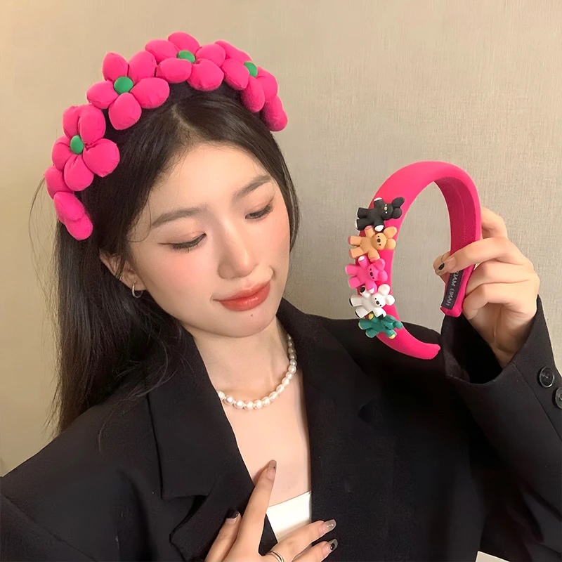 韩国东大门彩色花朵发箍可爱小兔子头箍高颅顶卡通洗脸发卡女头饰