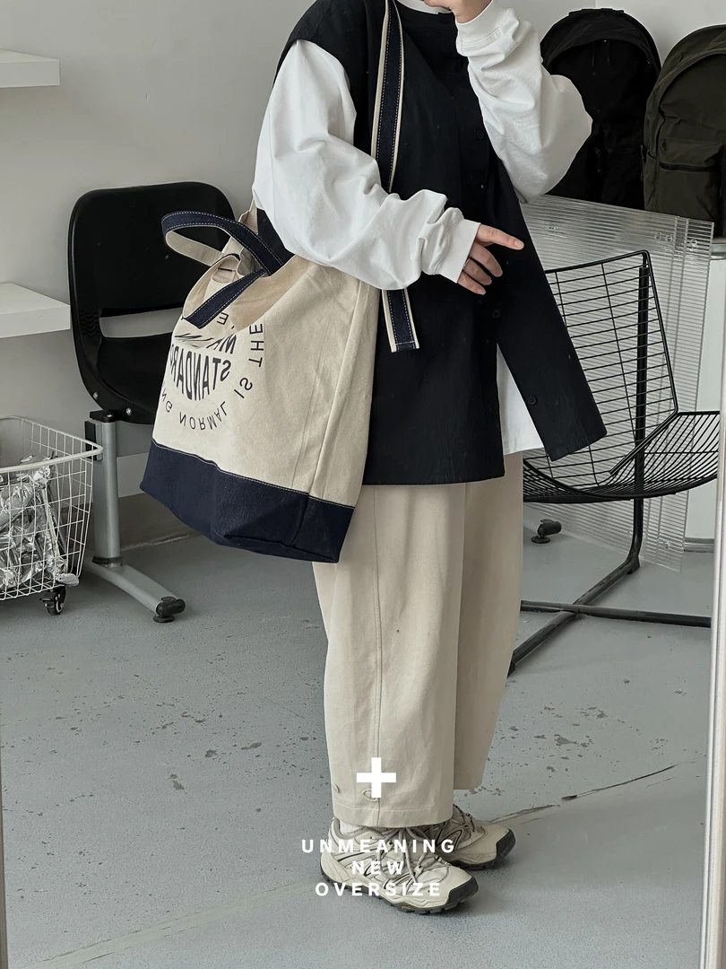 UNMEANING没意思/日系帆布手提包慵懒斜挎包小众休闲百搭托特包