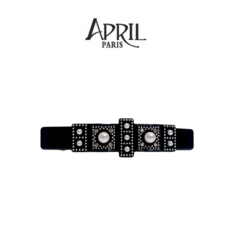 APRIL亚历山大同款晶艺发夹黑色发卡轻奢复古大号鲨鱼抓夹弹簧夹