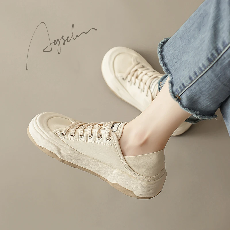 奥古狮登帆布鞋女2025春秋新款厚底白色休闲板鞋一脚蹬运动小白鞋