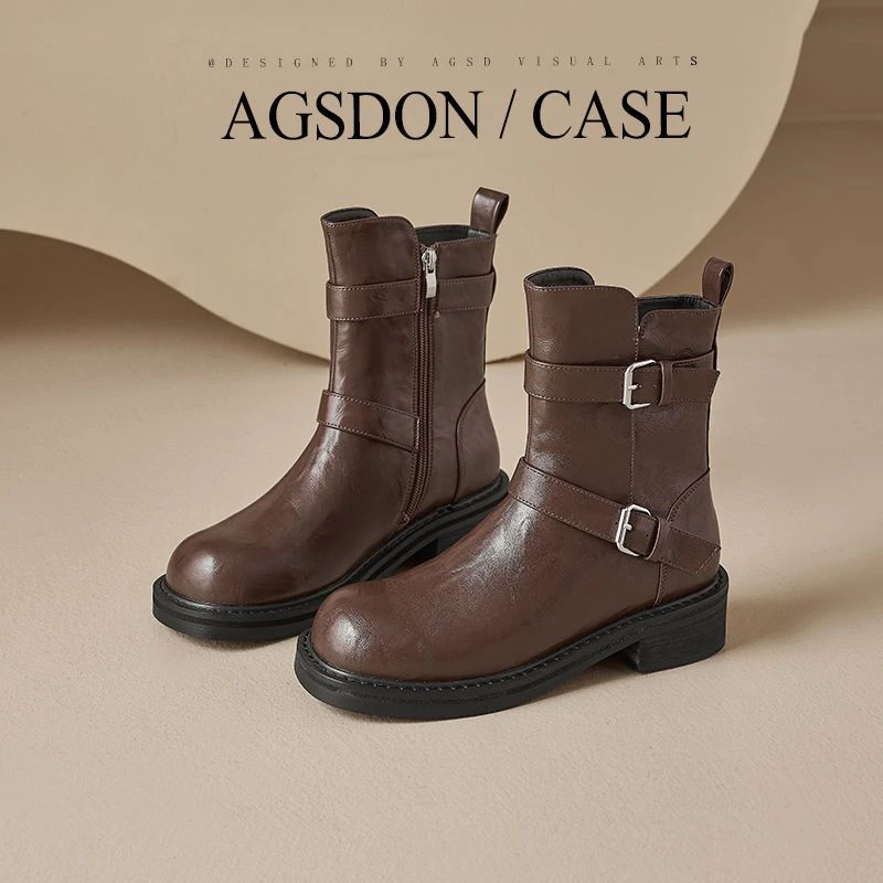 奥古狮登马丁靴女2025新款秋季美拉德厚底英伦风百搭瘦瘦工装短靴