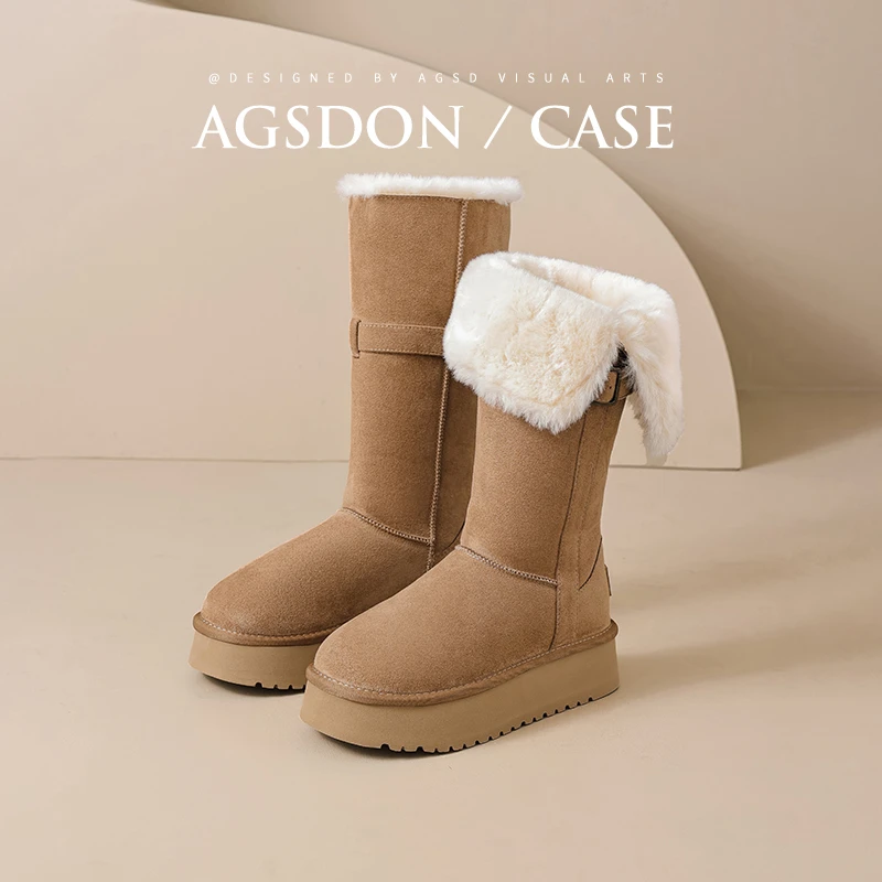 奥古狮登加绒雪地靴女款2025新款冬季保暖长筒靴防滑东北棉鞋爆款