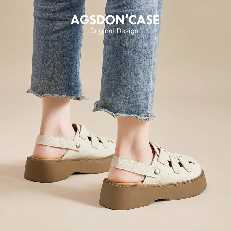 奥古狮登罗马凉鞋女2025新款镂空夏季透气猪笼鞋包头百搭厚底凉拖